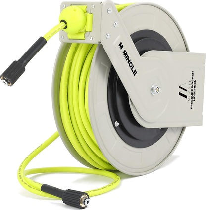 Retractable Pressure Washer Hose Reel, 1/4" × 60ft Power Washer Hose Reel, Auto Rewind Hose Reel, Wall/Floor Mounted, 3600 PSI