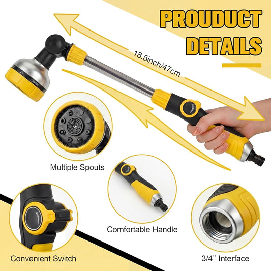 2 Pack Garden Hose Watering Wand 18.5'' with 180° Rotating Head, 8 Adjustable Spray Patterns, Ergonomic Non-Slip Handle & Quick Connect - Watering Hanging Plants, Lawn, Garden & Car Washing