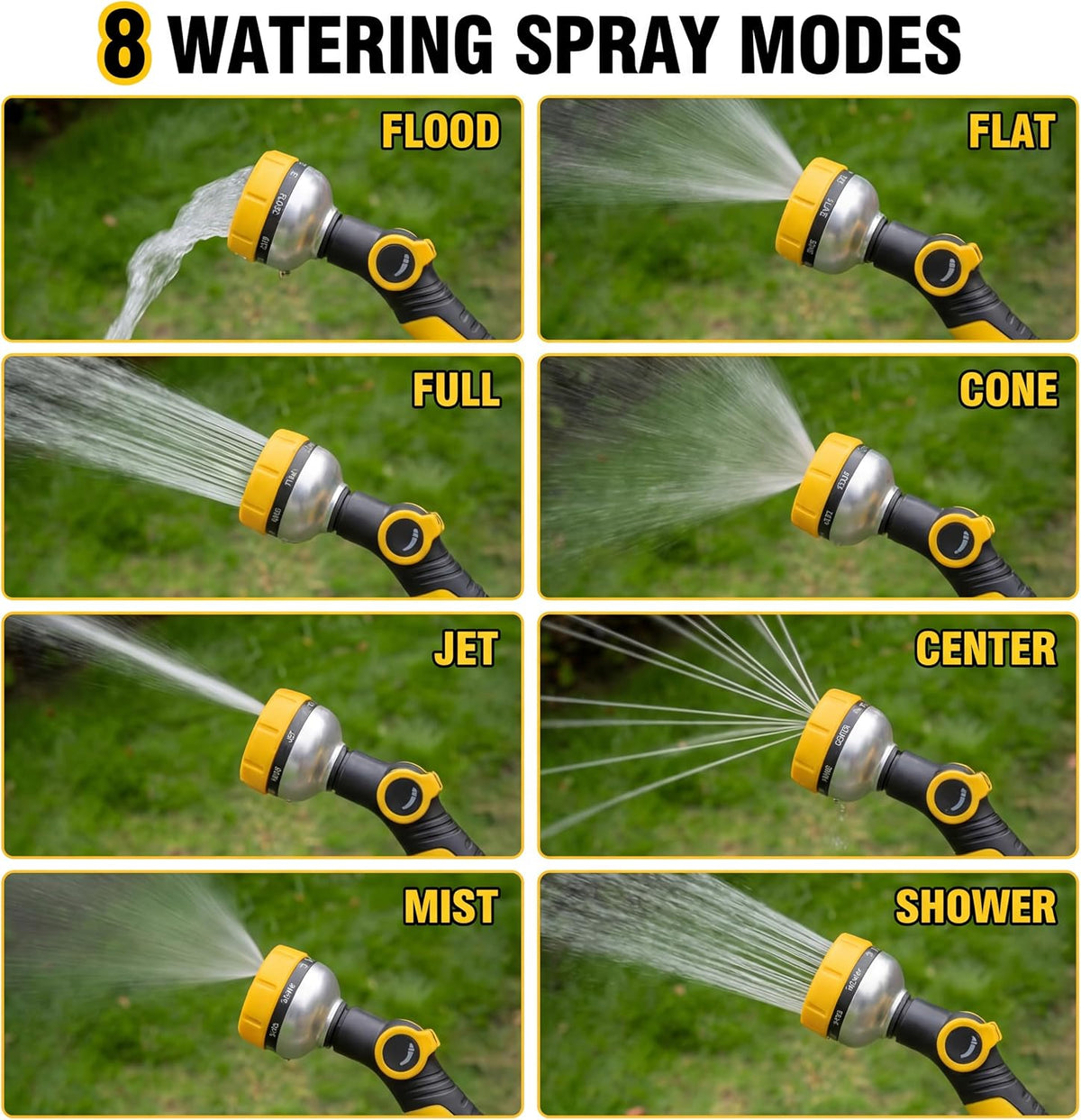2 Pack Garden Hose Watering Wand 18.5'' with 180° Rotating Head, 8 Adjustable Spray Patterns, Ergonomic Non-Slip Handle & Quick Connect - Watering Hanging Plants, Lawn, Garden & Car Washing