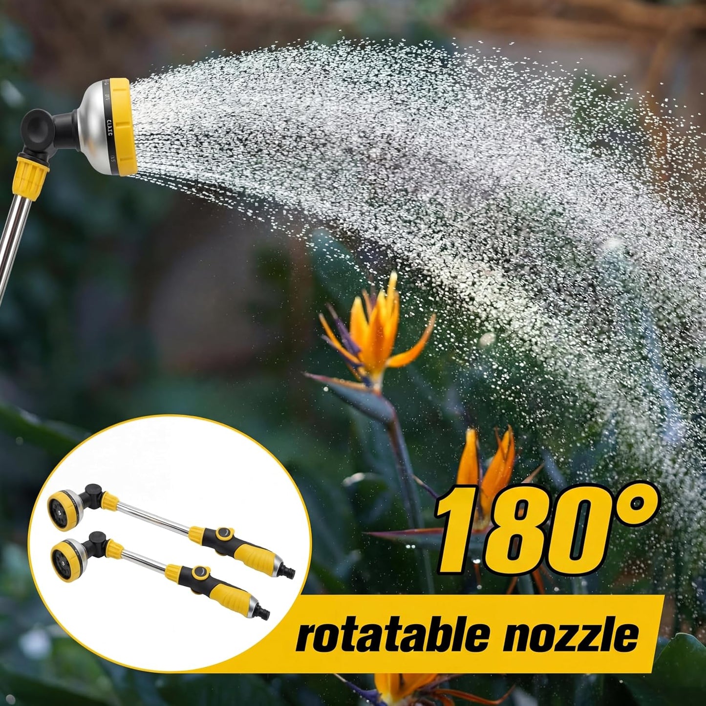 2 Pack Garden Hose Watering Wand 18.5'' with 180° Rotating Head, 8 Adjustable Spray Patterns, Ergonomic Non-Slip Handle & Quick Connect - Watering Hanging Plants, Lawn, Garden & Car Washing