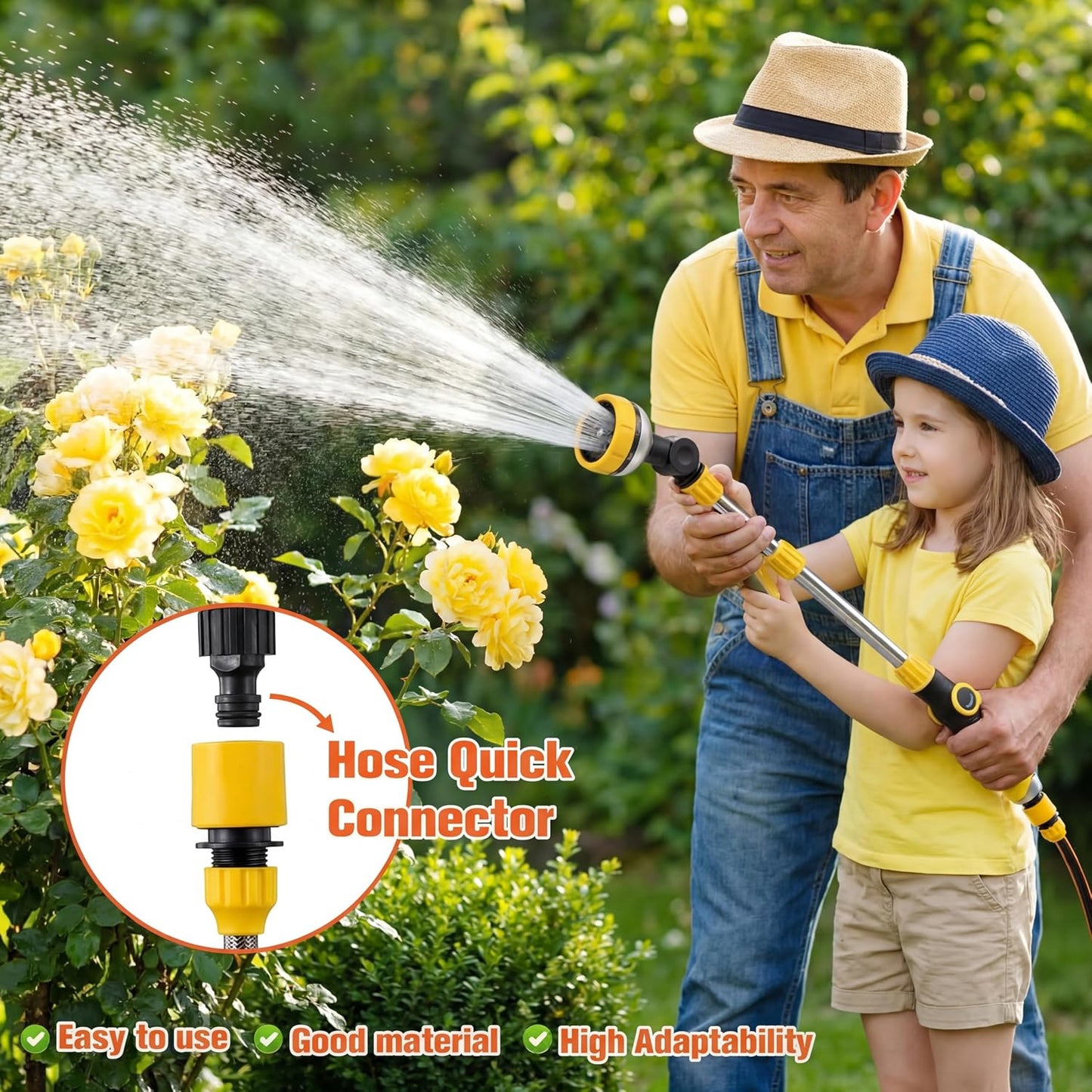 2 Pack Garden Hose Watering Wand 18.5'' with 180° Rotating Head, 8 Adjustable Spray Patterns, Ergonomic Non-Slip Handle & Quick Connect - Watering Hanging Plants, Lawn, Garden & Car Washing
