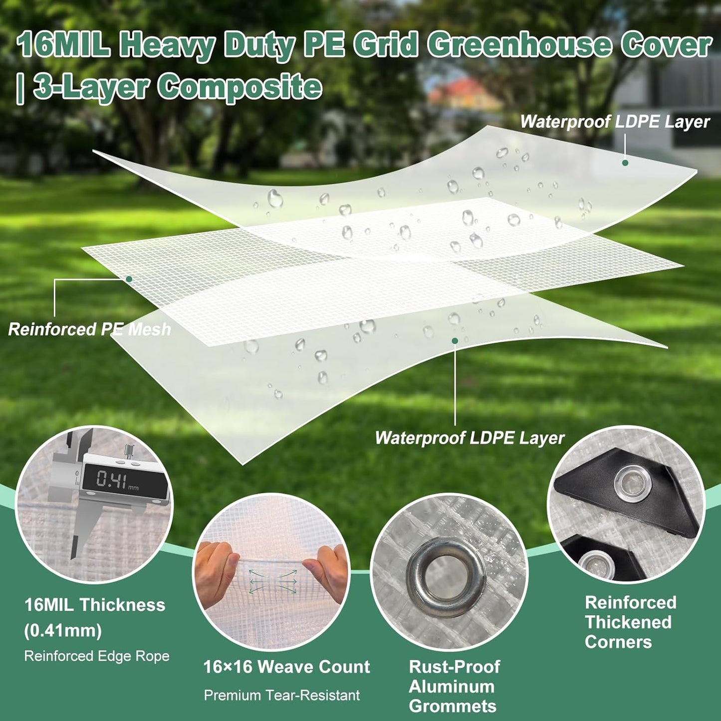 16MIL Reinforced Mesh Greenhouse Plastic Sheeting 8ft x 30ft