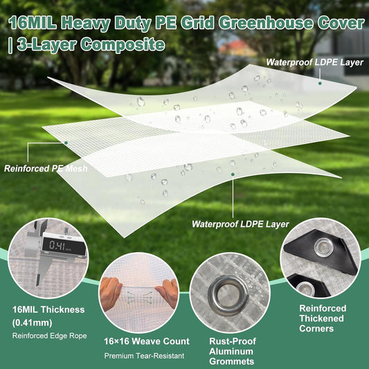 16MIL Reinforced Mesh Greenhouse Plastic Sheeting 8ft x 30ft