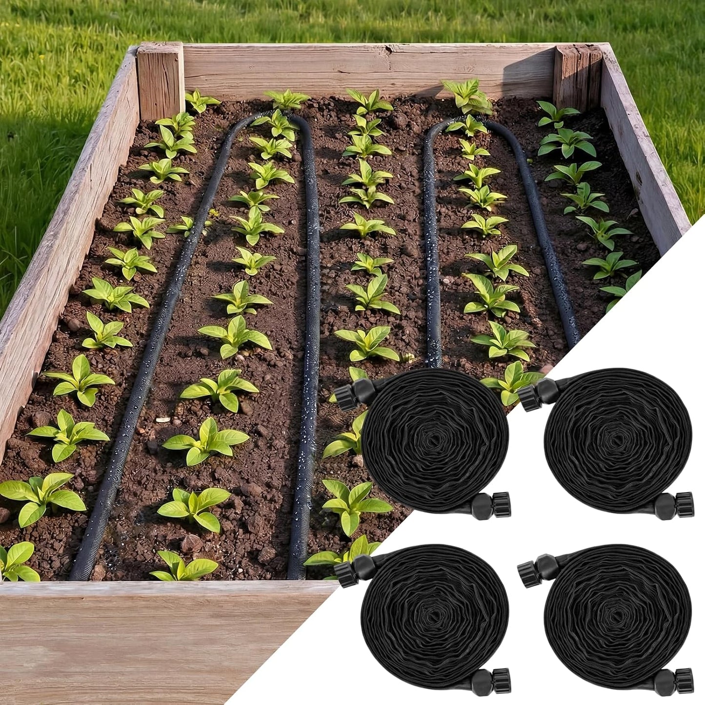Soaker Hose,Lightweight and Soft Garden Drip Hose Saves 80% Water,Leak Proof Sprinkler Hose for Garden,Flower Planters & Vegetable Plots Watering (30ft)