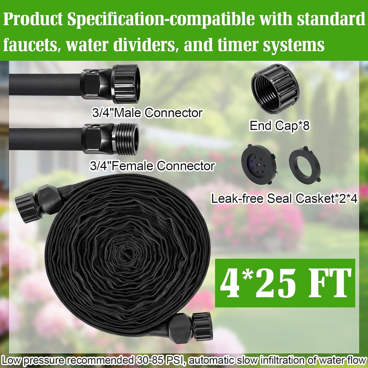 Soaker Hose,Lightweight and Soft Garden Drip Hose Saves 80% Water,Leak Proof Sprinkler Hose for Garden,Flower Planters & Vegetable Plots Watering (30ft)