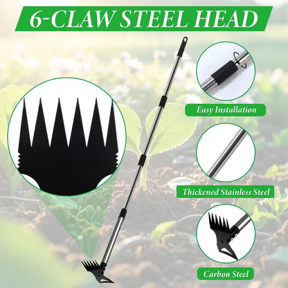 Weed Puller Tool with Long Handle – 58" Manual Weeder Remover Tool, 2-in-1 Handle Garden Hoe and Weed Rake, Hoe Garden Tool, Uprooting Weeding Tool for Yard, Lawn, Patio and Garden