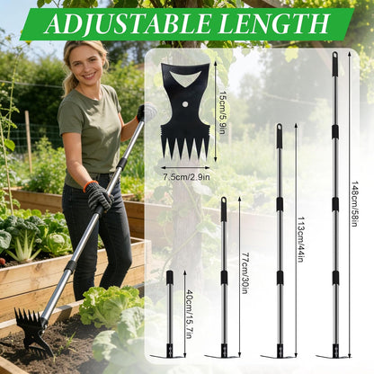 Weed Puller Tool with Long Handle – 58" Manual Weeder Remover Tool, 2-in-1 Handle Garden Hoe and Weed Rake, Hoe Garden Tool, Uprooting Weeding Tool for Yard, Lawn, Patio and Garden