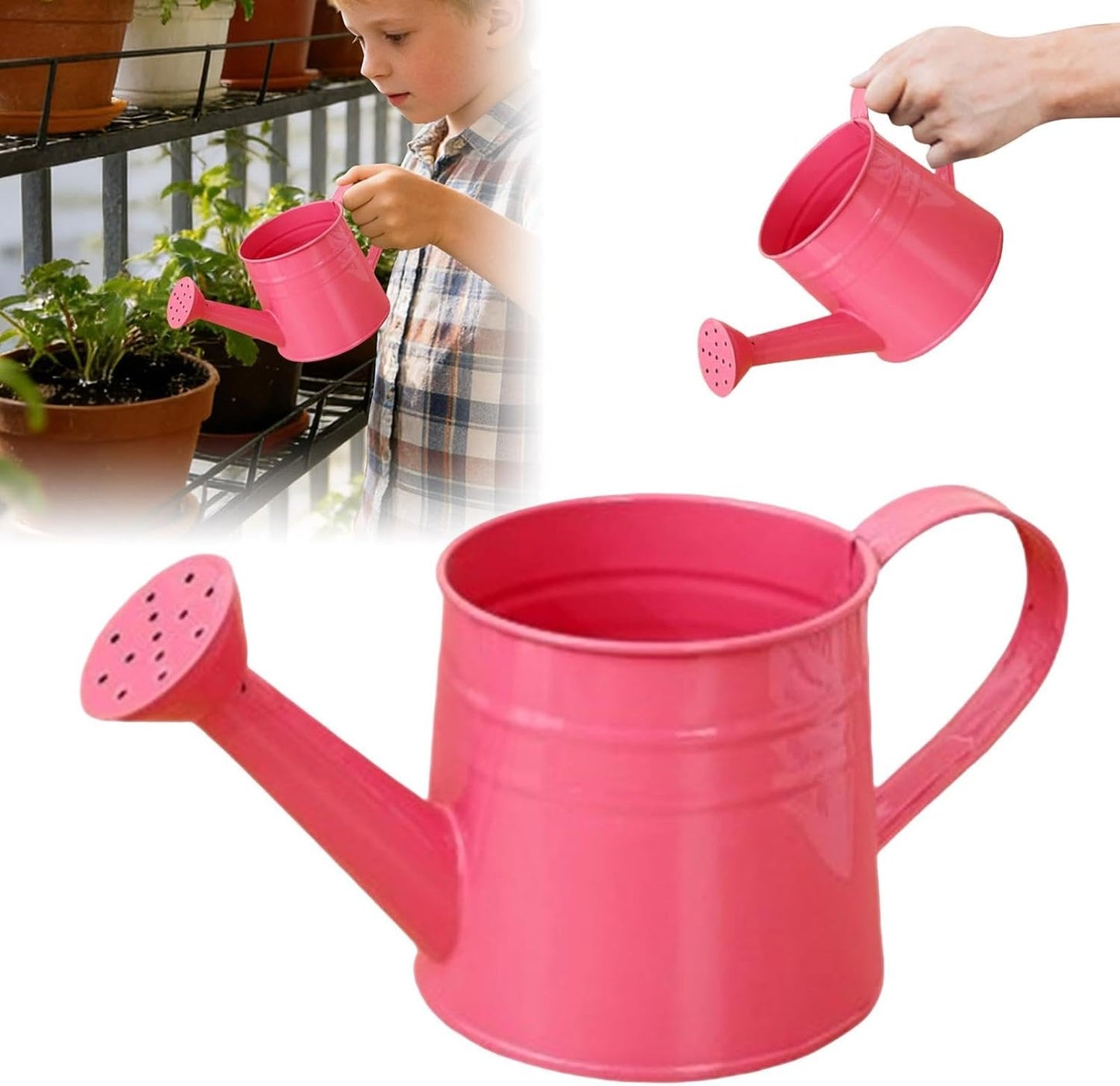 Metal Long Spout Watering Can with Ergonomic Handle, Balanced Design for Easy Pouring, 1L for Watering Indoor Houseplants, Outdoor Flowers, Garden Beds and Lawn Areas (Pink)
