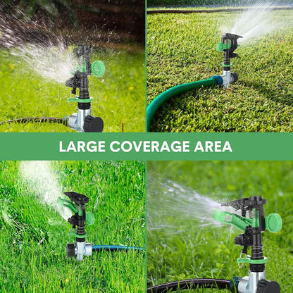 4 Pcs Impact Lawn Sprinkler for Yard Heavy Duty Water Plastic Sprinkler Head with Zinc Alloy Spike Base Adjustable 360 Degree Pulsating Sprinklers for Large Area Yard Lawn Garden Irrigation