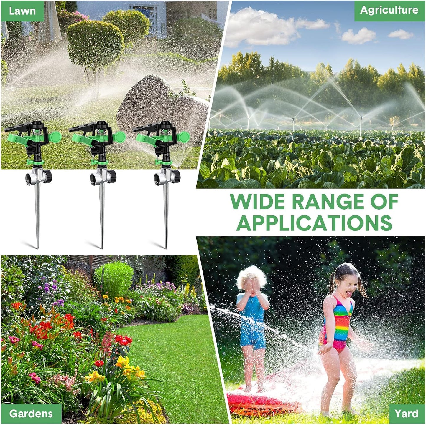 4 Pcs Impact Lawn Sprinkler for Yard Heavy Duty Water Plastic Sprinkler Head with Zinc Alloy Spike Base Adjustable 360 Degree Pulsating Sprinklers for Large Area Yard Lawn Garden Irrigation