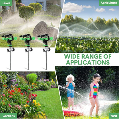 4 Pcs Impact Lawn Sprinkler for Yard Heavy Duty Water Plastic Sprinkler Head with Zinc Alloy Spike Base Adjustable 360 Degree Pulsating Sprinklers for Large Area Yard Lawn Garden Irrigation