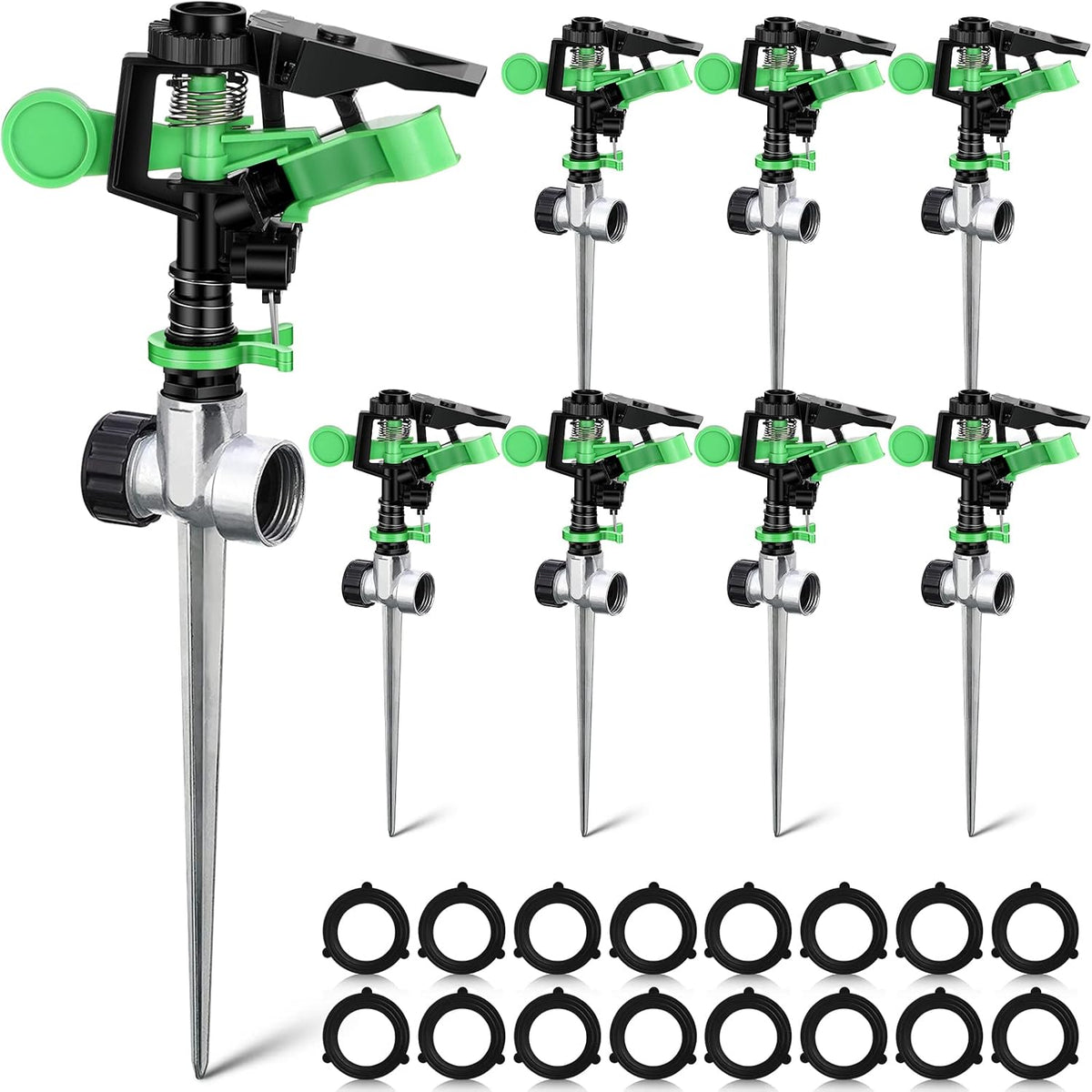 4 Pcs Impact Lawn Sprinkler for Yard Heavy Duty Water Plastic Sprinkler Head with Zinc Alloy Spike Base Adjustable 360 Degree Pulsating Sprinklers for Large Area Yard Lawn Garden Irrigation