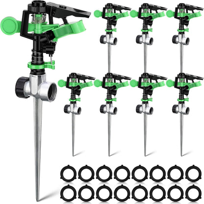 4 Pcs Impact Lawn Sprinkler for Yard Heavy Duty Water Plastic Sprinkler Head with Zinc Alloy Spike Base Adjustable 360 Degree Pulsating Sprinklers for Large Area Yard Lawn Garden Irrigation