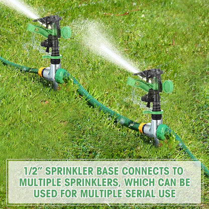 4 Pcs Impact Lawn Sprinkler for Yard Heavy Duty Water Plastic Sprinkler Head with Zinc Alloy Spike Base Adjustable 360 Degree Pulsating Sprinklers for Large Area Yard Lawn Garden Irrigation
