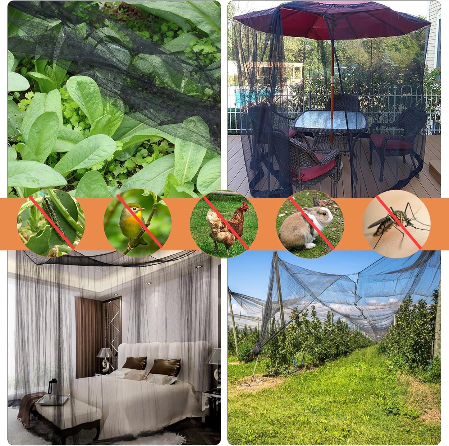 10x100 FT Black Garden Netting Mosquito Insect Mesh Plant Protection Cover