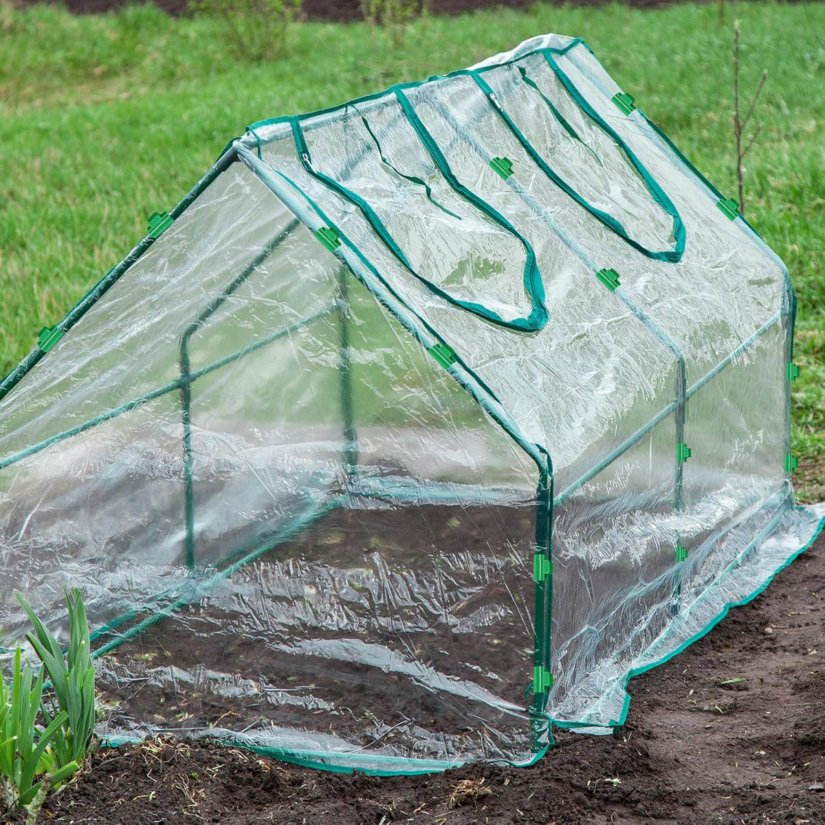 Greenhouse Clamps for 1inch PVC Pipe, 12pcs Greenhouse Film Clamps Shading Net Rod Clip Garden Hoops for Row Cover, Greenhouse Plastic Sheeting(Dark Green)