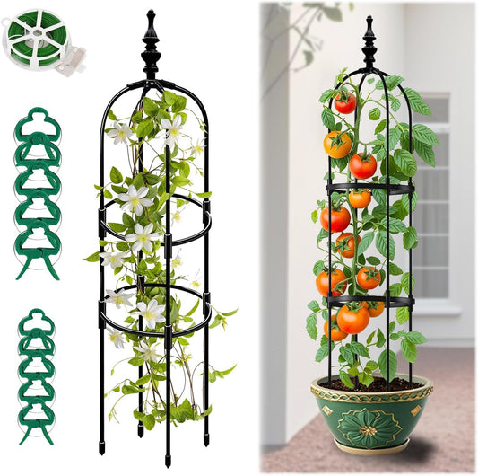 Trellis for Climbing Plants Outdoor 1Pcs Garden Obelisk 6Ft,Metal Pipe Tomato Cage Cucumber Rose Flower Vegetable Grape Round Vine Tall Plants Trellis,Plants Support Stakes Potted Garden Tower Indoor