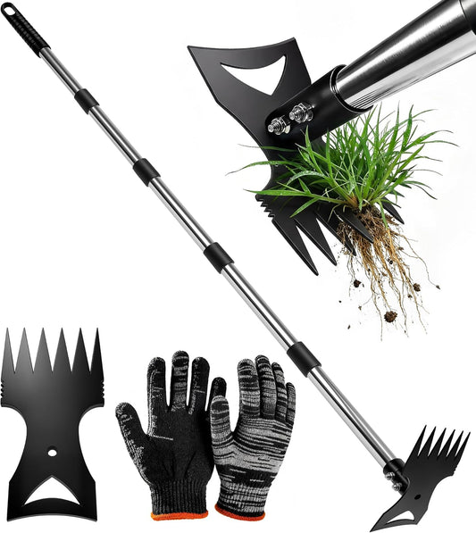 71in Weed Puller Tool with Long Handle, Adjustable Garden Hoe and Weed Rake