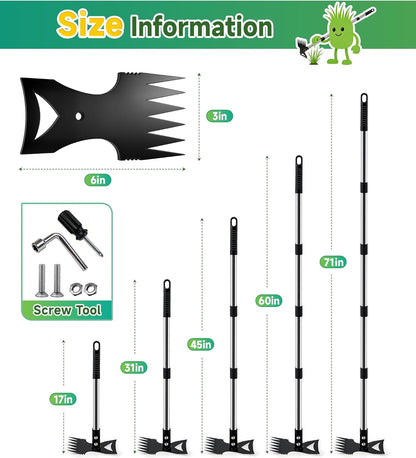 71in Weed Puller Tool with Long Handle, Adjustable Garden Hoe and Weed Rake