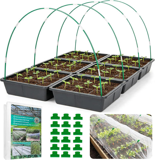 Garden Mesh Netting Kit with Hoops, 36Pcs Greenhouse Hoops Grow Tunnel Garden Covers for Raised Bed Fiberglass Frame Plant Protection Row Cover for Vegetable Fruit Flowers