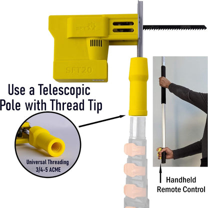 Wireless Remote Control Electric Pole Saw - 35ft High Reach Tree Pruner for DIY - Ultra Light Portable Design - Cuts 4" Branches Safely - Attaches to Any Telescopic Pole - SFT20-2 V2
