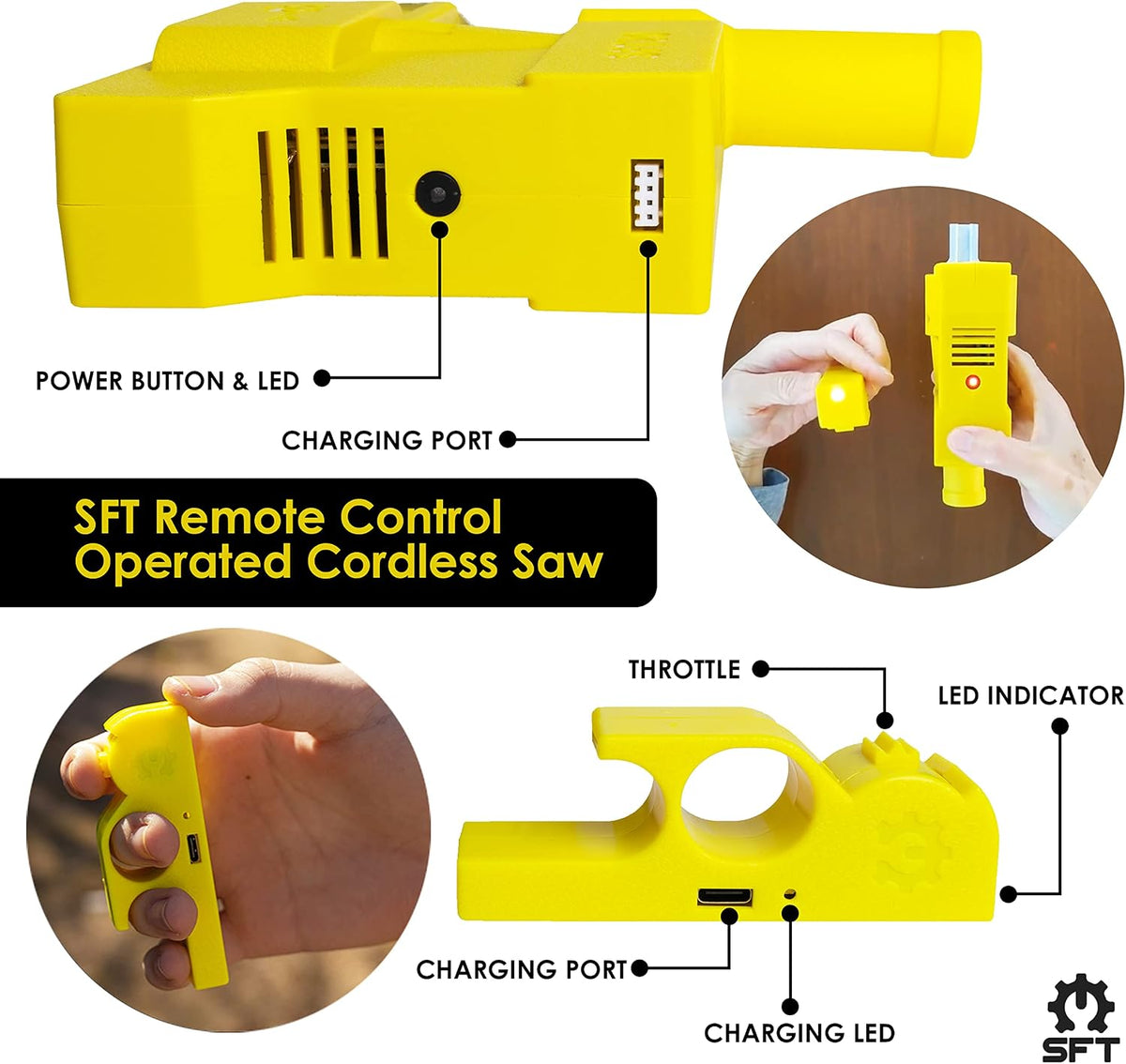 Wireless Remote Control Electric Pole Saw - 35ft High Reach Tree Pruner for DIY - Ultra Light Portable Design - Cuts 4" Branches Safely - Attaches to Any Telescopic Pole - SFT20-2 V2