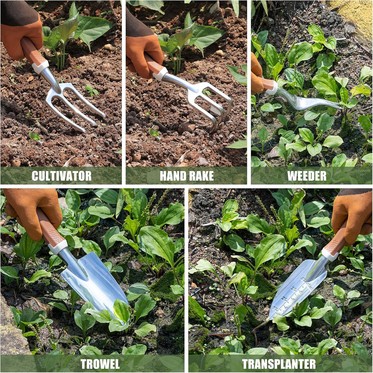 Garden Tool Set, 12 Pcs Heavy Duty Floral Gardening Tools Kit with Gardening Hand Weeder Tools, Durable Storage Bag and Gardening Gloves, Gardening Gifts for Women and Men Brown