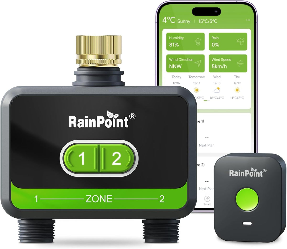 WiFi Water Timer for Garden Hose with Brass Inlet, 2-Zone Smart Sprinkler Hose Timer, WiFi Irrigation Controller, Automatic Watering System for Lawns and Yard