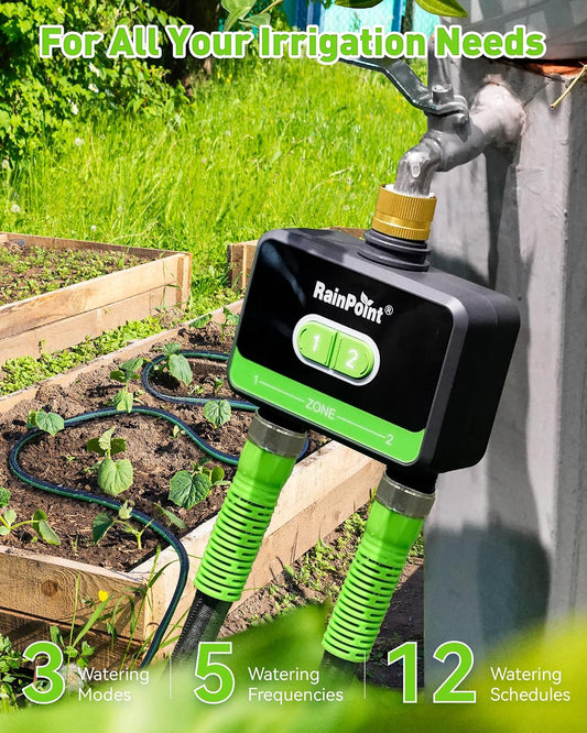 WiFi Water Timer for Garden Hose with Brass Inlet, 2-Zone Smart Sprinkler Hose Timer, WiFi Irrigation Controller, Automatic Watering System for Lawns and Yard