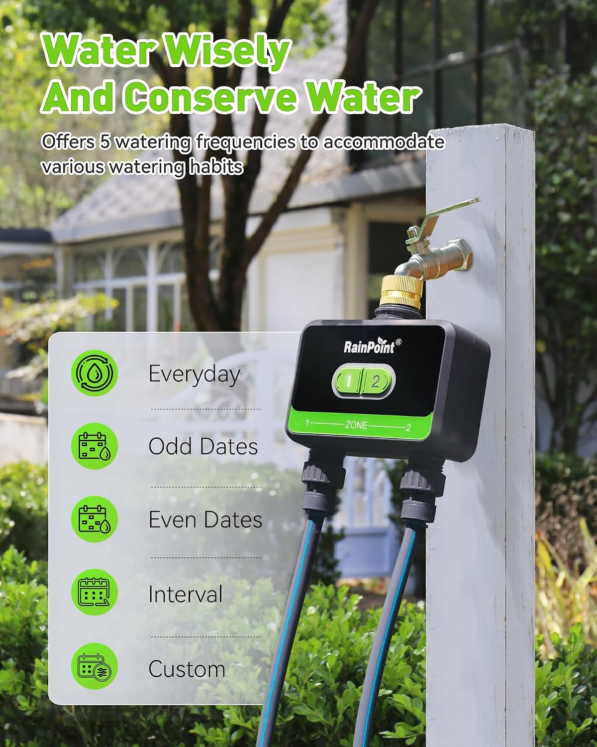 WiFi Water Timer for Garden Hose with Brass Inlet, 2-Zone Smart Sprinkler Hose Timer, WiFi Irrigation Controller, Automatic Watering System for Lawns and Yard