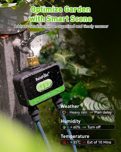 WiFi Water Timer for Garden Hose with Brass Inlet, 2-Zone Smart Sprinkler Hose Timer, WiFi Irrigation Controller, Automatic Watering System for Lawns and Yard