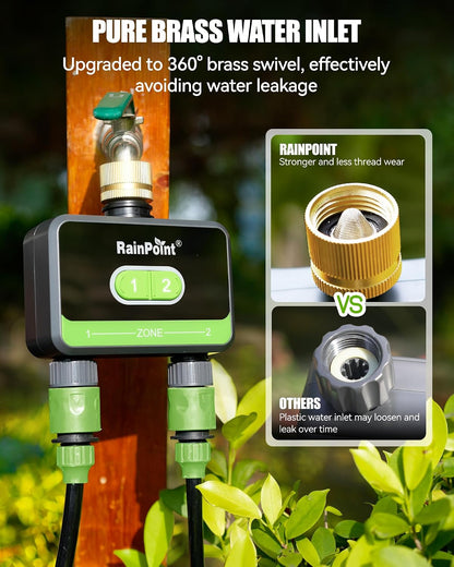 WiFi Water Timer for Garden Hose with Brass Inlet, 2-Zone Smart Sprinkler Hose Timer, WiFi Irrigation Controller, Automatic Watering System for Lawns and Yard
