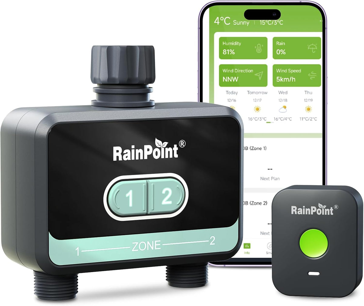WiFi Water Timer for Garden Hose with Brass Inlet, 2-Zone Smart Sprinkler Hose Timer, WiFi Irrigation Controller, Automatic Watering System for Lawns and Yard