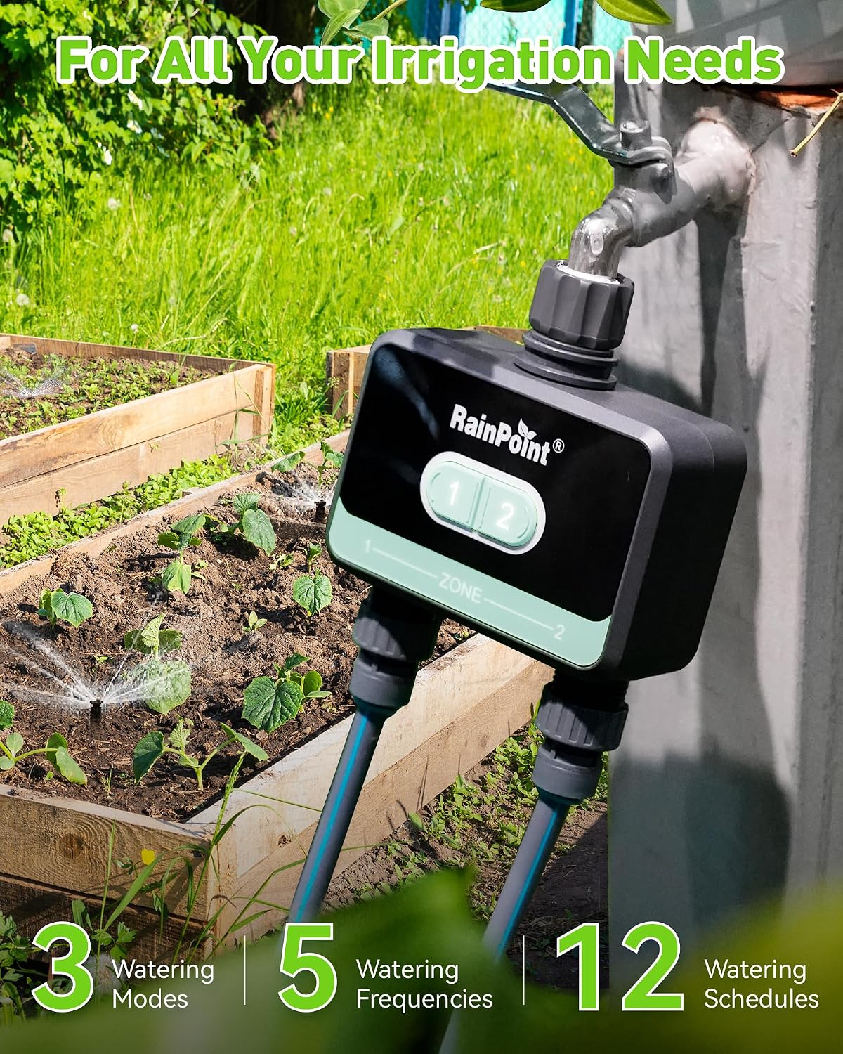 WiFi Water Timer for Garden Hose with Brass Inlet, 2-Zone Smart Sprinkler Hose Timer, WiFi Irrigation Controller, Automatic Watering System for Lawns and Yard