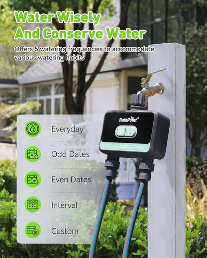 WiFi Water Timer for Garden Hose with Brass Inlet, 2-Zone Smart Sprinkler Hose Timer, WiFi Irrigation Controller, Automatic Watering System for Lawns and Yard