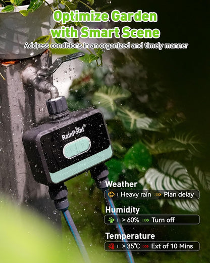 WiFi Water Timer for Garden Hose with Brass Inlet, 2-Zone Smart Sprinkler Hose Timer, WiFi Irrigation Controller, Automatic Watering System for Lawns and Yard