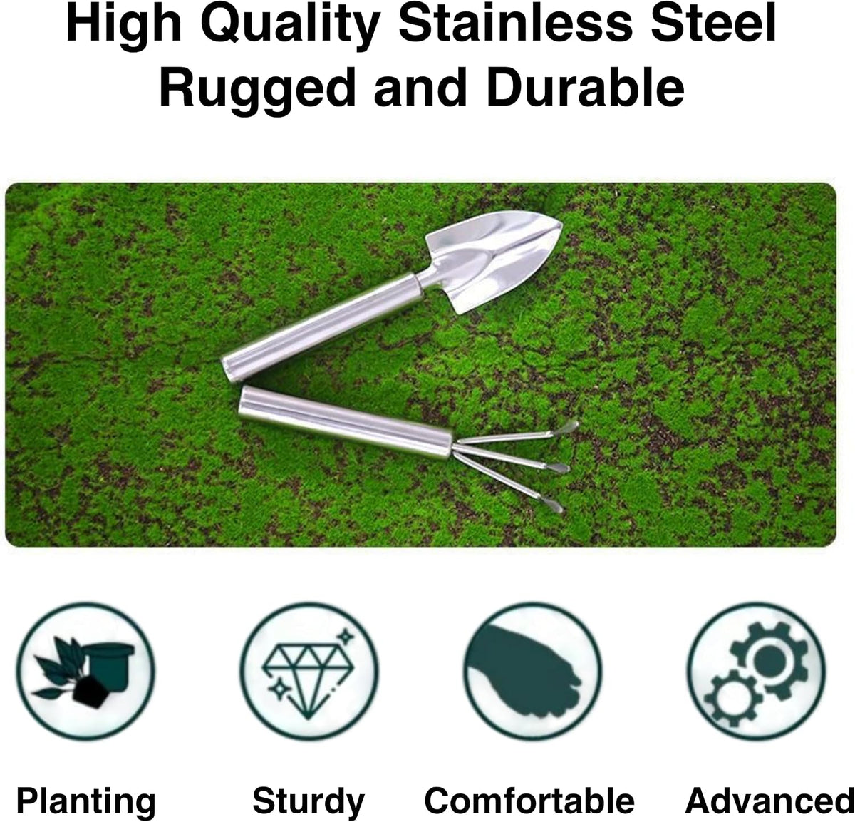 3-Piece Stainless Steel Garden Tools Set with Gloves- Shovel, Rake, Weeder for Indoor Outdoor Use, Ergonomic Handles for Succulents, Potted Plants & Seedlings