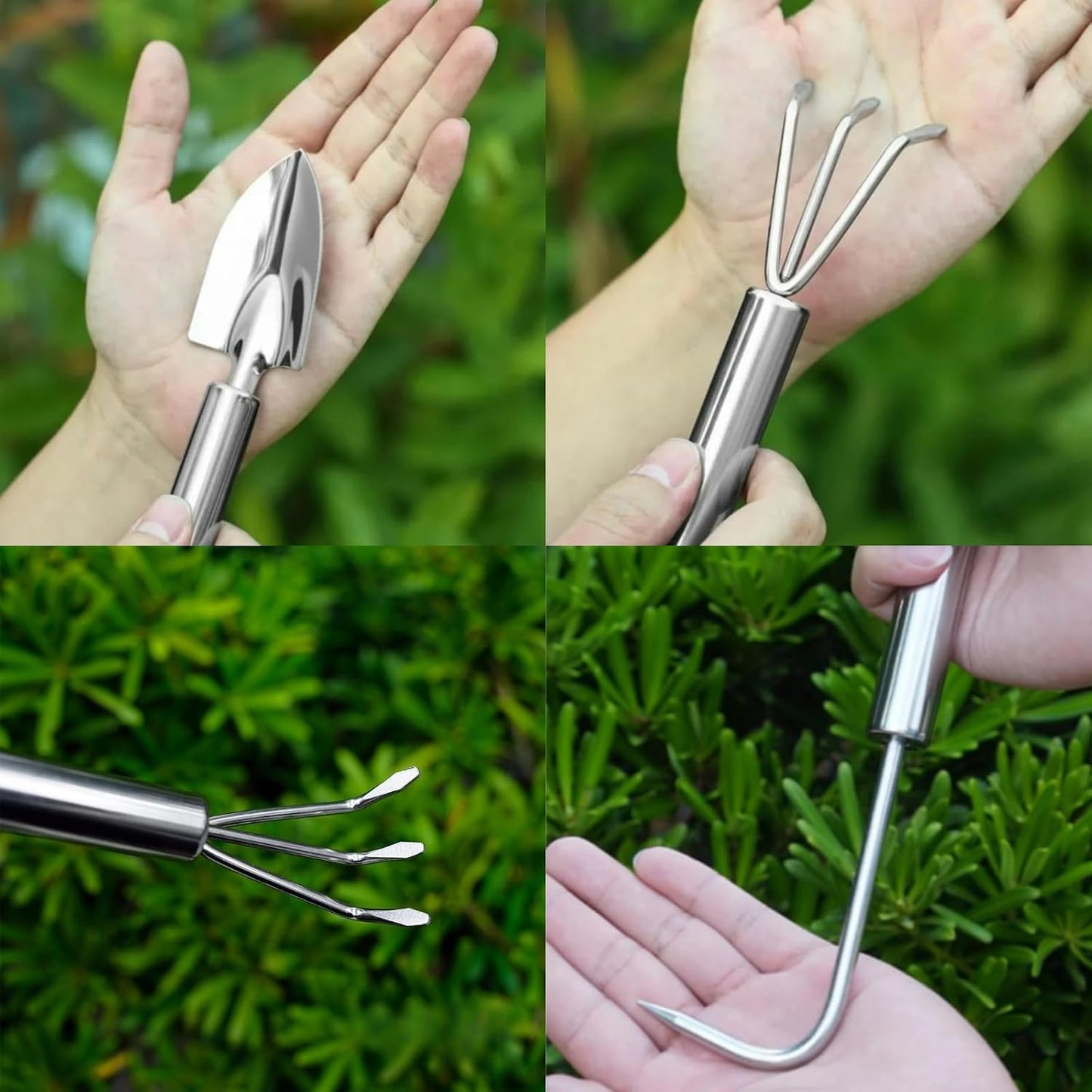 3-Piece Stainless Steel Garden Tools Set with Gloves- Shovel, Rake, Weeder for Indoor Outdoor Use, Ergonomic Handles for Succulents, Potted Plants & Seedlings