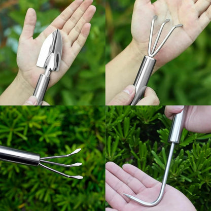 3-Piece Stainless Steel Garden Tools Set with Gloves- Shovel, Rake, Weeder for Indoor Outdoor Use, Ergonomic Handles for Succulents, Potted Plants & Seedlings