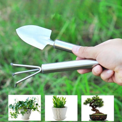 3-Piece Stainless Steel Garden Tools Set with Gloves- Shovel, Rake, Weeder for Indoor Outdoor Use, Ergonomic Handles for Succulents, Potted Plants & Seedlings