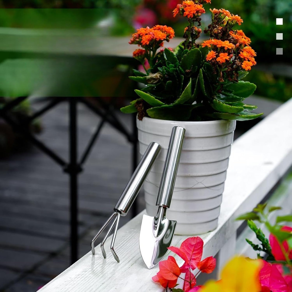 3-Piece Stainless Steel Garden Tools Set with Gloves- Shovel, Rake, Weeder for Indoor Outdoor Use, Ergonomic Handles for Succulents, Potted Plants & Seedlings