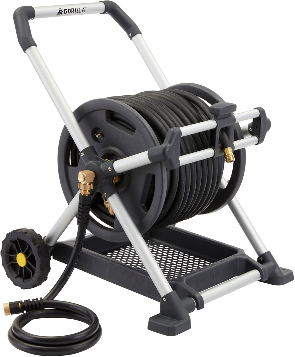 Gorilla Mobile Aluminum Garden Hose Reel, 225 Ft, Zero-Rust, No-Leak Brass