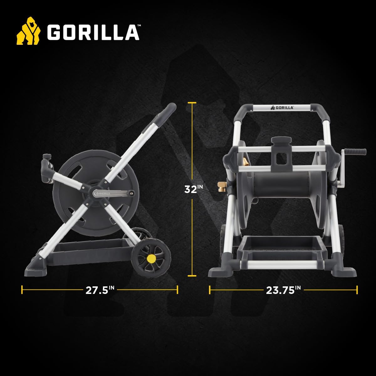 Gorilla Mobile Aluminum Garden Hose Reel, 225 Ft, Zero-Rust, No-Leak Brass