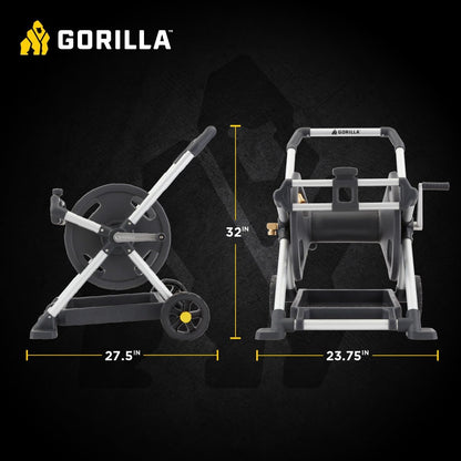 Gorilla Mobile Aluminum Garden Hose Reel, 225 Ft, Zero-Rust, No-Leak Brass