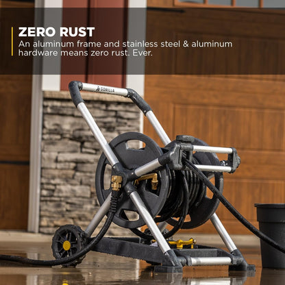 Gorilla Mobile Aluminum Garden Hose Reel, 225 Ft, Zero-Rust, No-Leak Brass