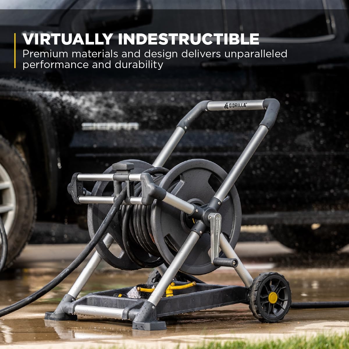Gorilla Mobile Aluminum Garden Hose Reel, 225 Ft, Zero-Rust, No-Leak Brass