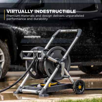 Gorilla Mobile Aluminum Garden Hose Reel, 225 Ft, Zero-Rust, No-Leak Brass