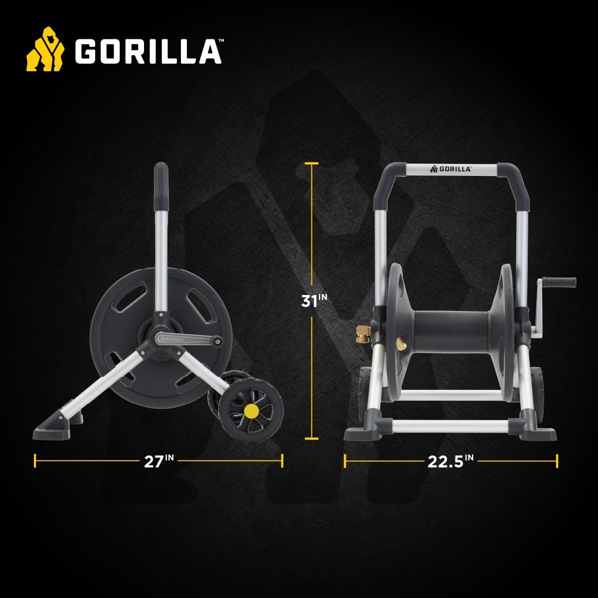 Gorilla Mobile Aluminum Garden Hose Reel, 225 Ft, Zero-Rust, No-Leak Brass
