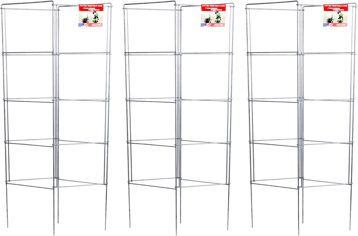 Cedar Ridge Square Foldable Tomato Cages - Made in USA Heavy Duty Plant Support for Vegetable Garden, Vegetables, and Flowers - Stakes and Trellis for Climbing Plants (13x56) 3-Pack