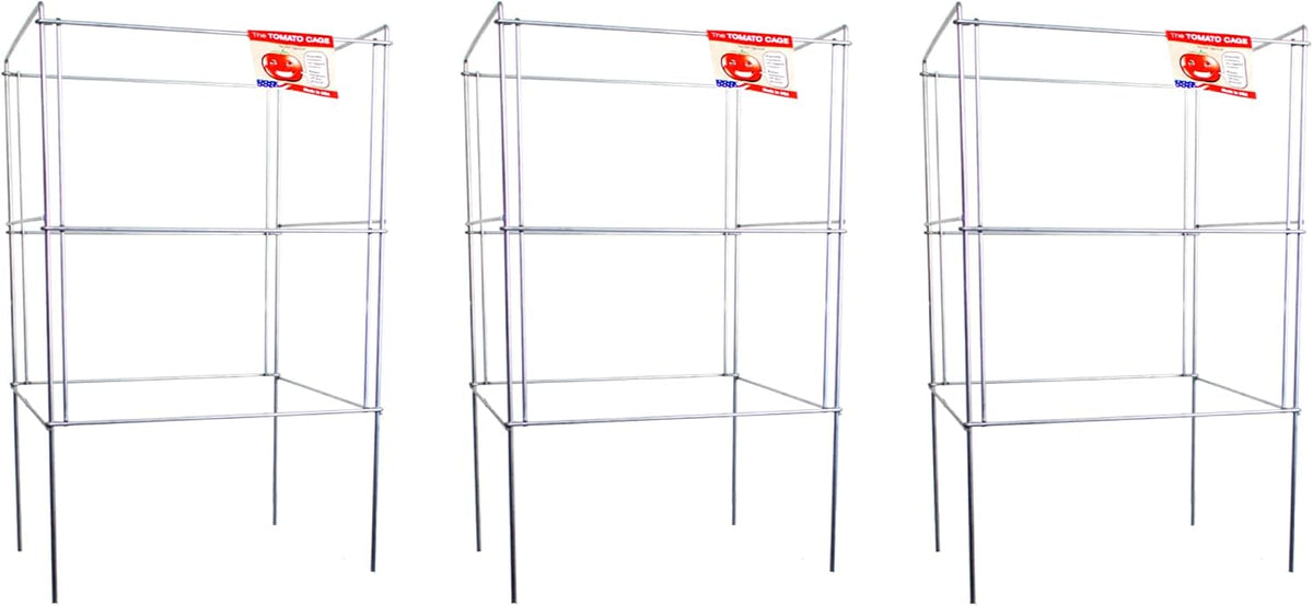 Cedar Ridge Square Foldable Tomato Cages - Made in USA Heavy Duty Plant Support for Vegetable Garden, Vegetables, and Flowers - Stakes and Trellis for Climbing Plants (13x56) 3-Pack